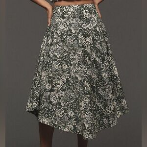 Anthropologie Smocked Linen Midi Skirt